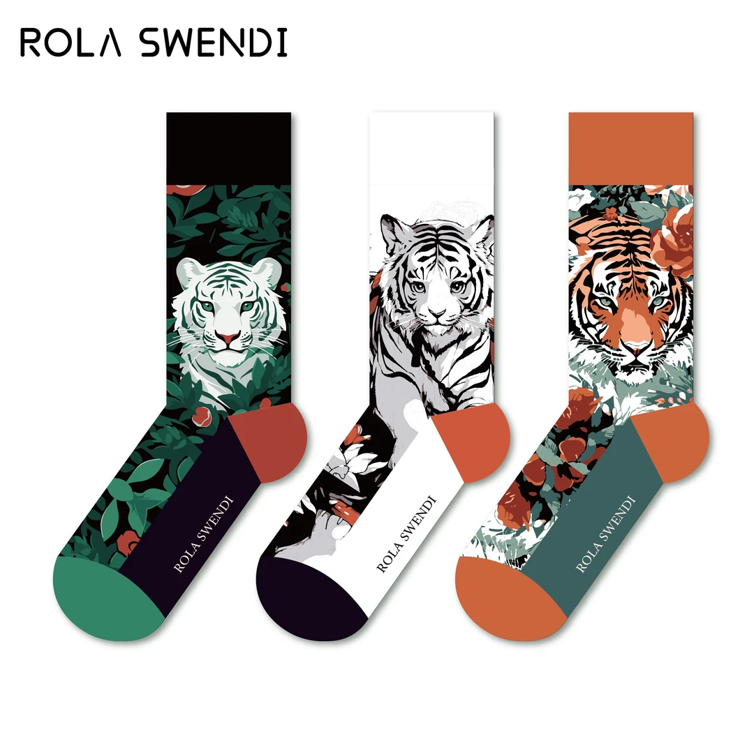 三双装ROLA SWENDI秋冬季棉袜中筒袜休闲风动物系列男女同款袜309