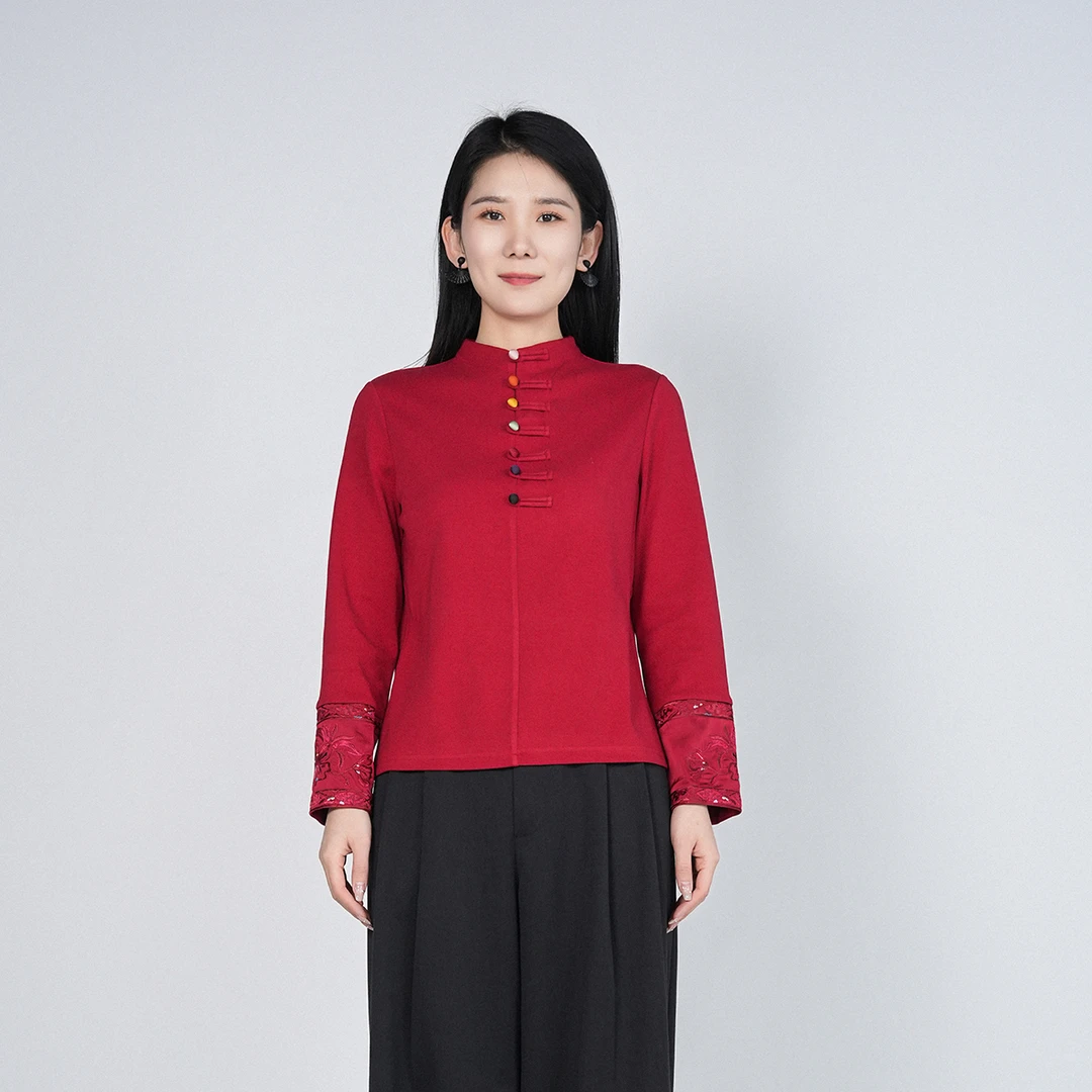 浒城古娘国风棉质舒适盘扣长袖立领早春显瘦雅琪上衣HASS180020