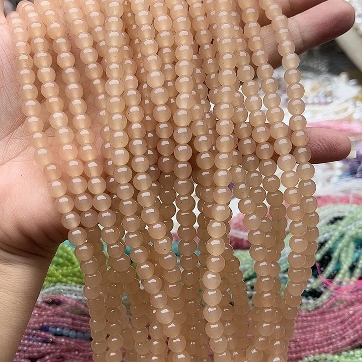 玛瑙/玉髓未镶嵌珠宝半成品2条6mm藕粉
