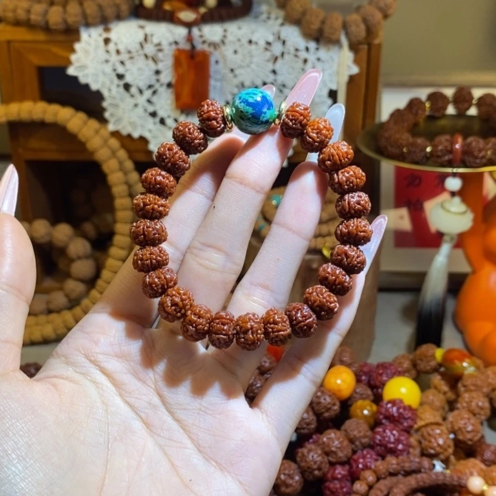 手串金刚菩提106玉化单圈蓝珠一物