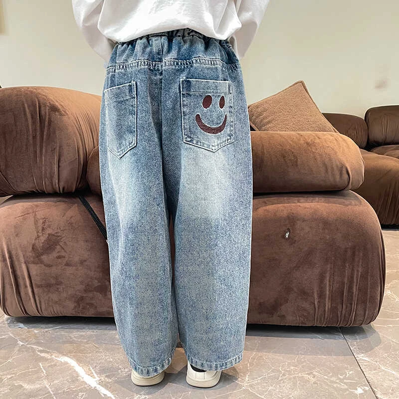 男童牛仔裤秋季2024新款韩版宝宝刺绣笑脸百搭秋装洋气儿童休闲裤