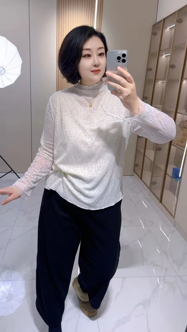 【聪姐推荐】5076秋冬提花刺绣半领打底衫（衣长68，胸围126）