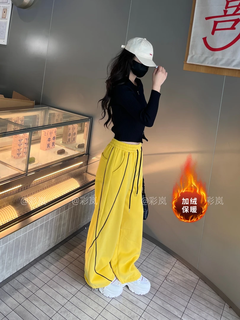 （运补4-8米）2025年秋冬加绒加厚高腰潮流休闲裤卫裤运动裤女加绒