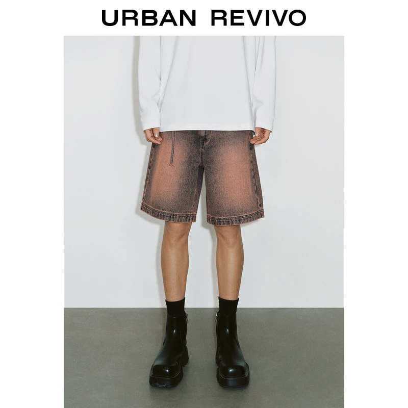 UR2025春季新款男装废土风做旧洗水腰带饰牛仔短裤UMY850025