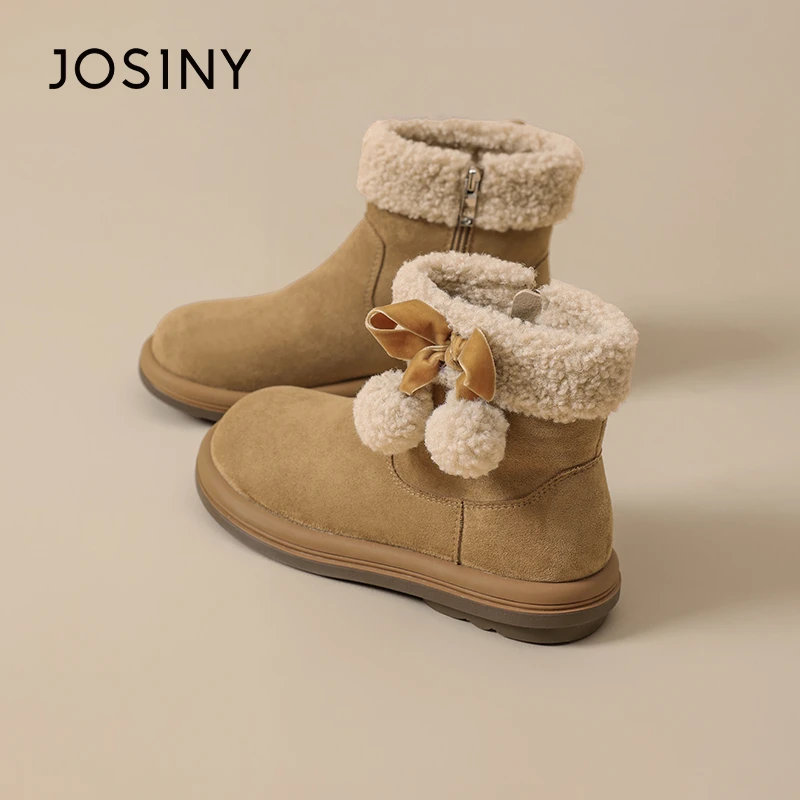 卓诗尼加绒保暖雪地靴女2025冬季新款侧拉链软底增高百搭舒适棉鞋