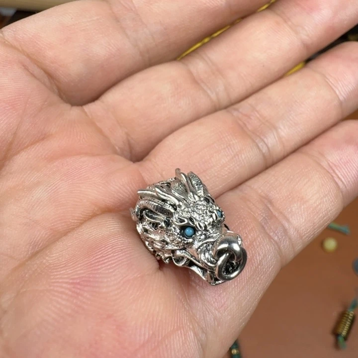 合成碳硅石铜合金文玩配饰龙头三通