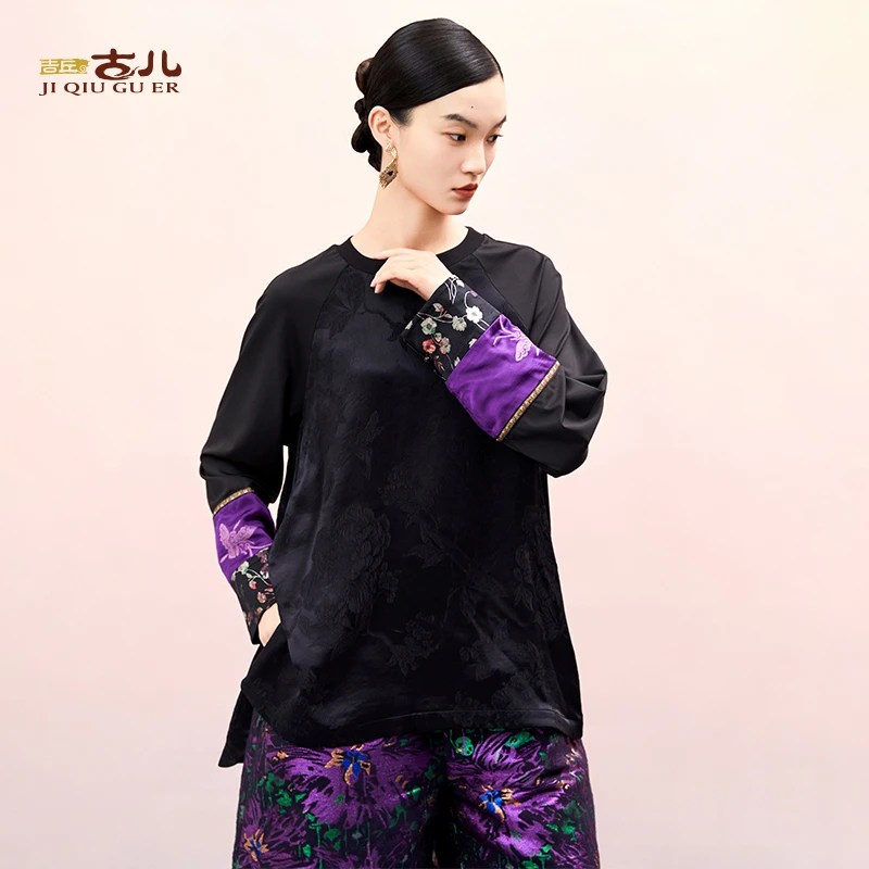 吉丘古儿花开富贵上衣提花小衫新中式国风百搭老钱风女装G243Y082