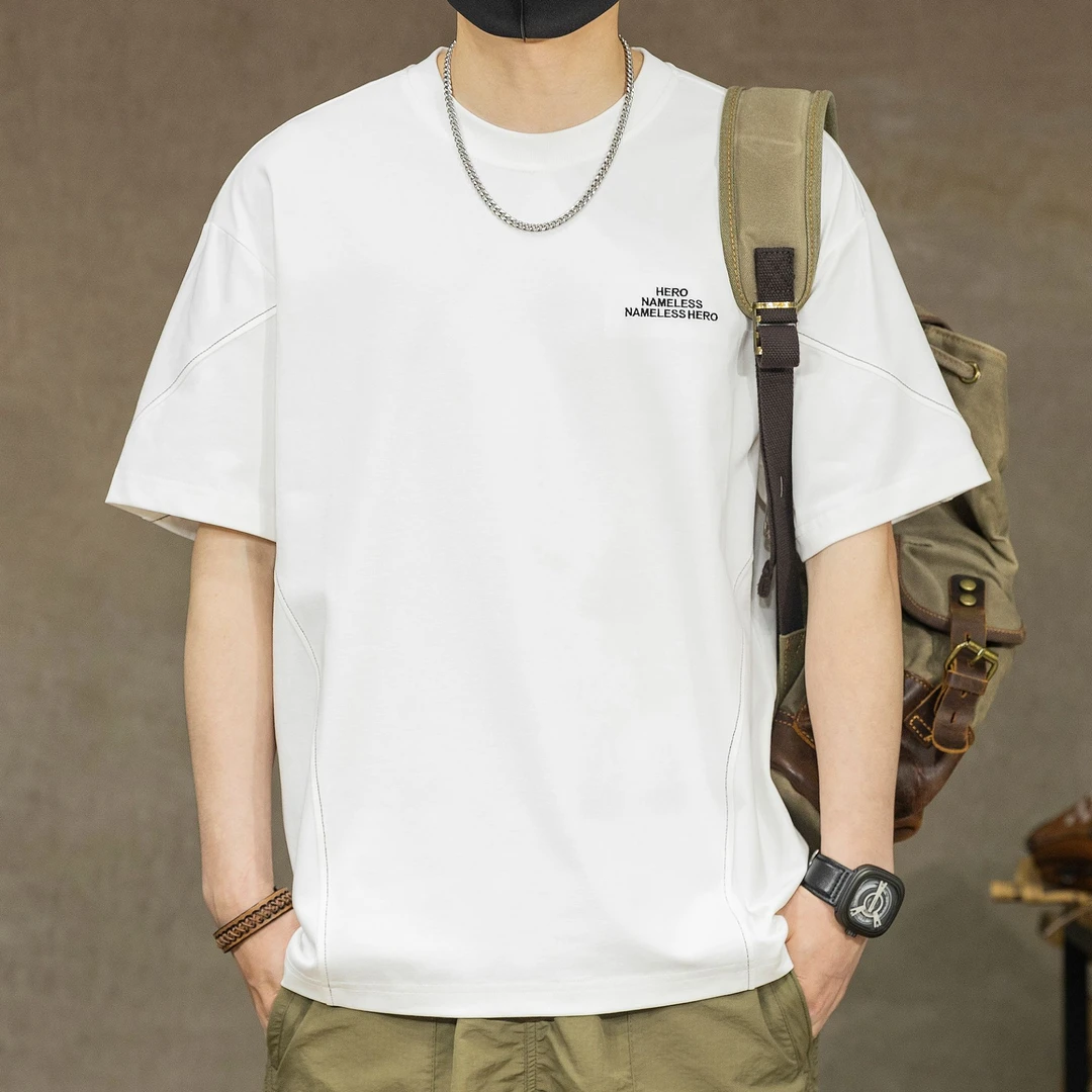 250g重磅美式凉感短袖t恤男夏季新款宽松辑明线设计感半袖体恤衫T