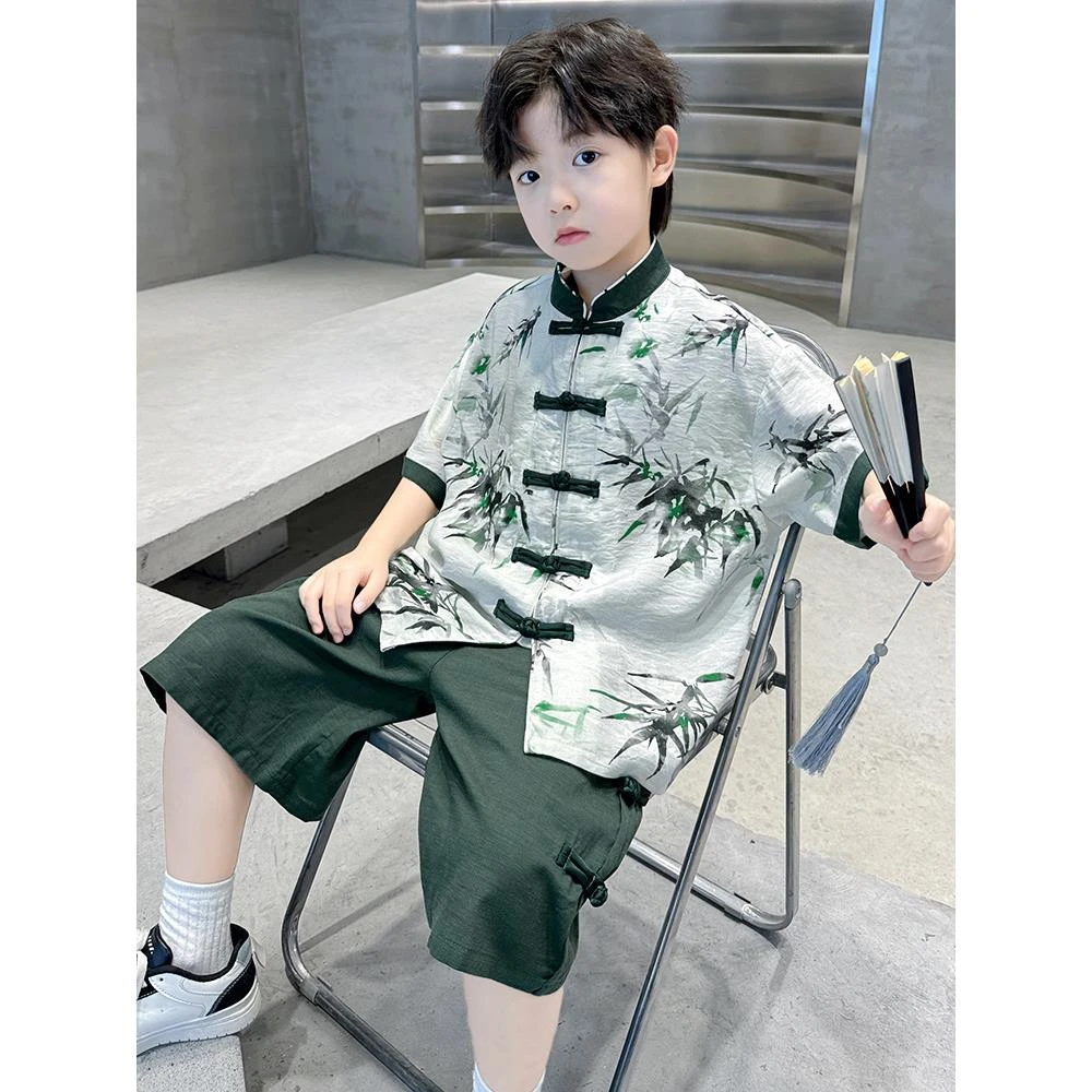 儿童装男童夏装汉服套装2025新款大童夏季薄款男孩新中式短袖唐装
