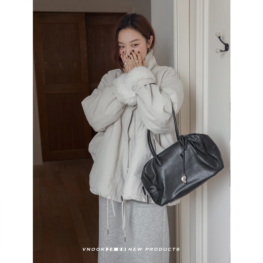 vnook仿羊羔毛棉服外套女冬季2025新款保暖中长款宽松派克服大衣