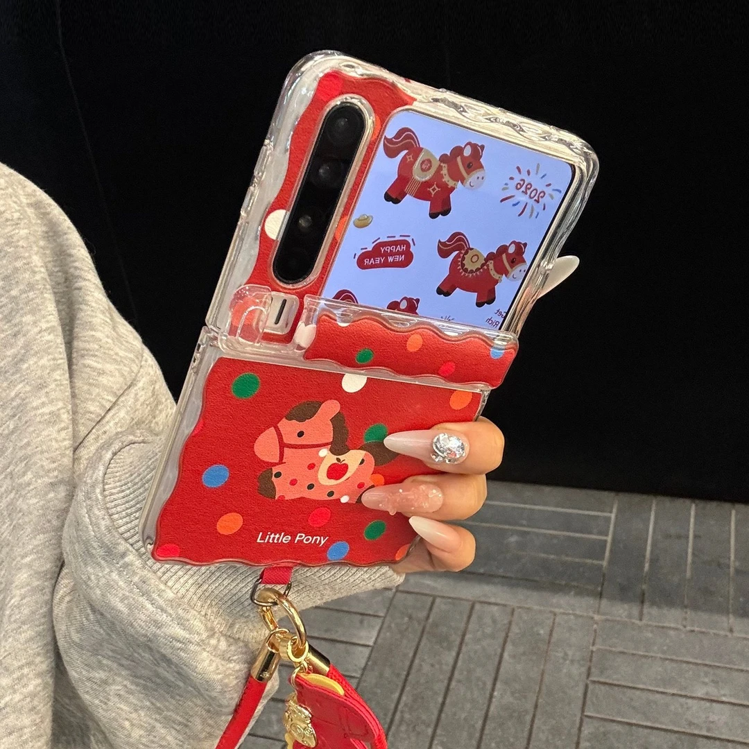 适用华为purax典藏版手机壳红色皮质PuraX彩色波点小马挂件手绳女