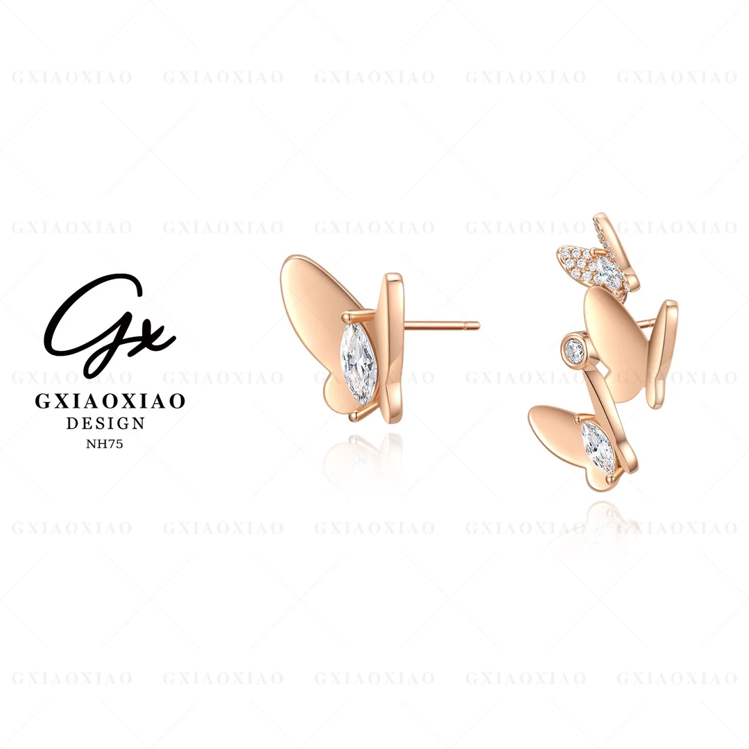G XIAOXIAO 镀K金 【双生蝶语】气质浪漫高级精致蝴蝶耳环 NH75