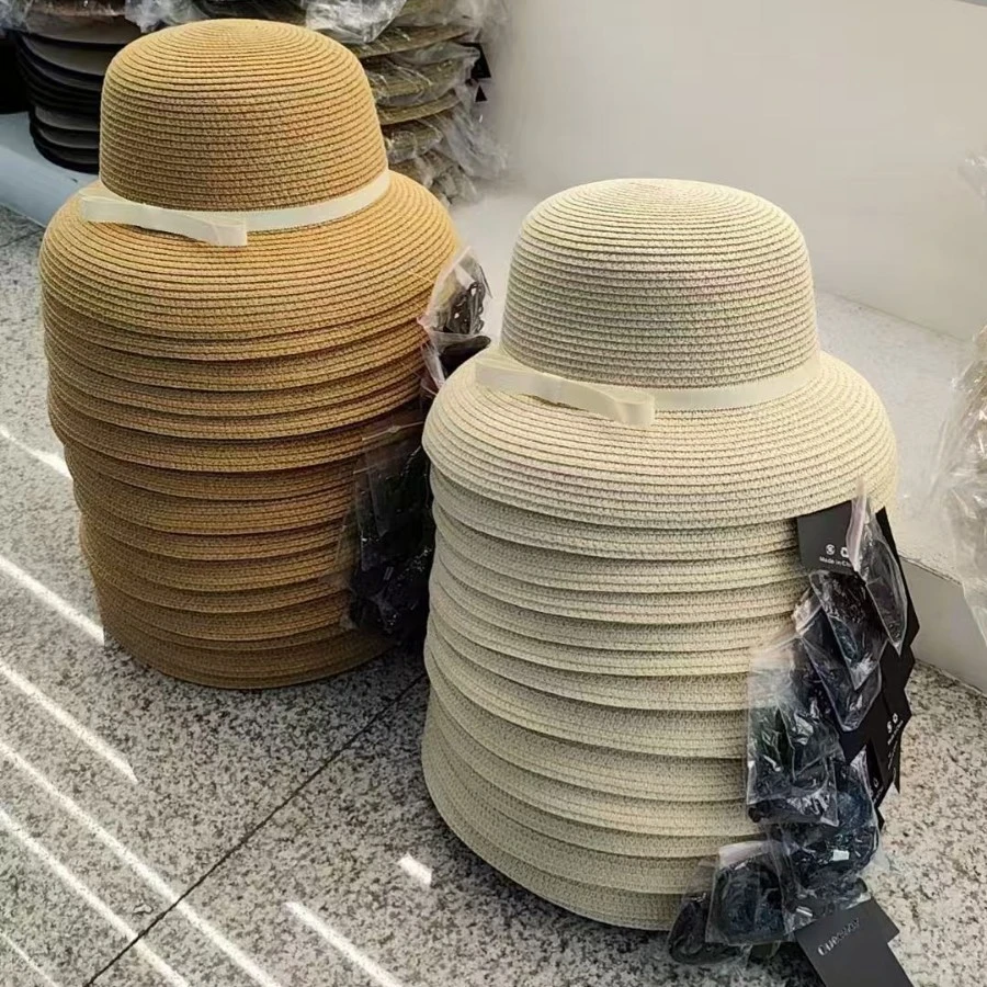 日单赫本风草帽子女夏季防晒沙滩遮阳渔夫帽盆帽礼帽灯罩帽可折叠