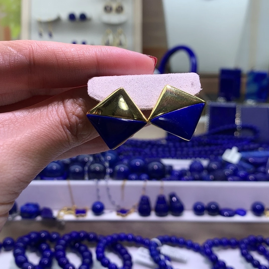 青金石合金天然原矿耳钉