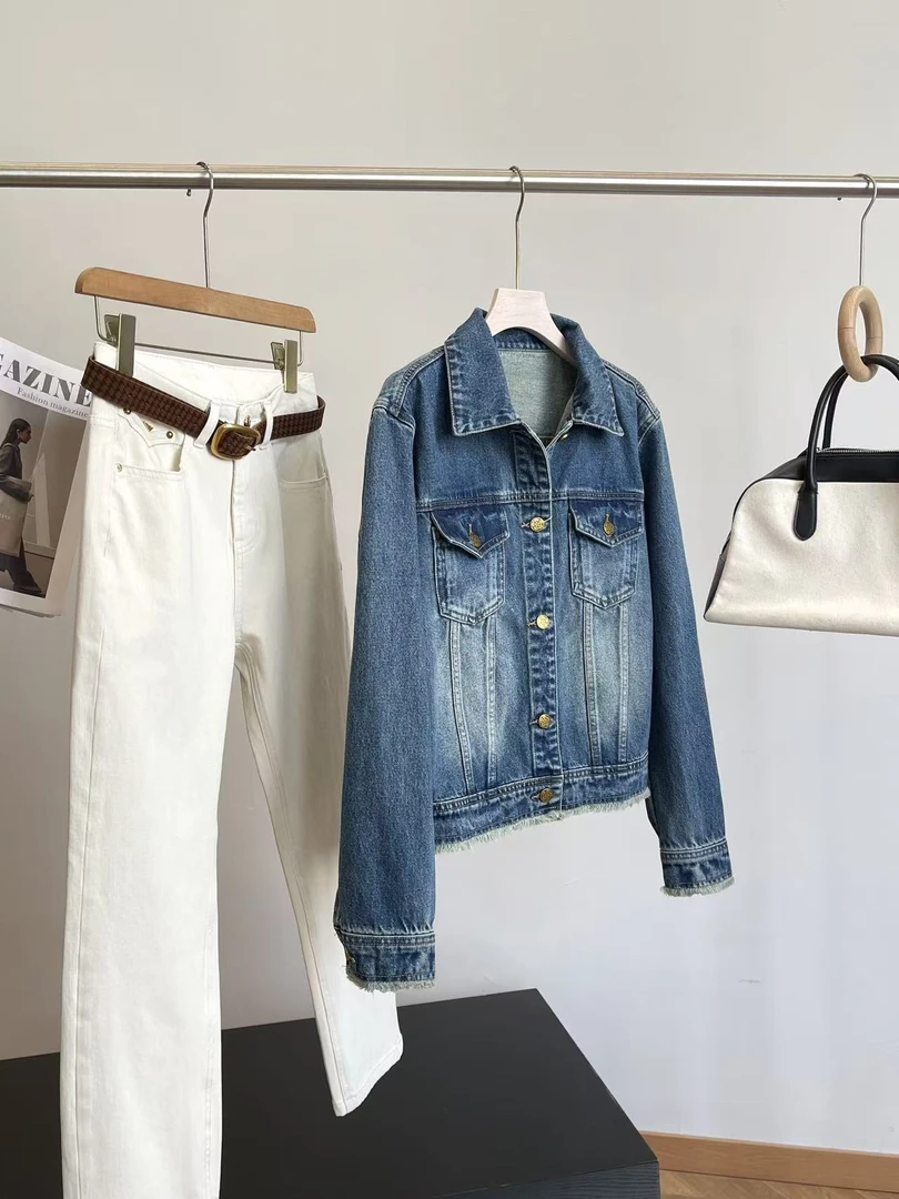 B纯手工毛须设计！立裁显瘦显人薄！短款牛仔外套 E304 女装 H6936