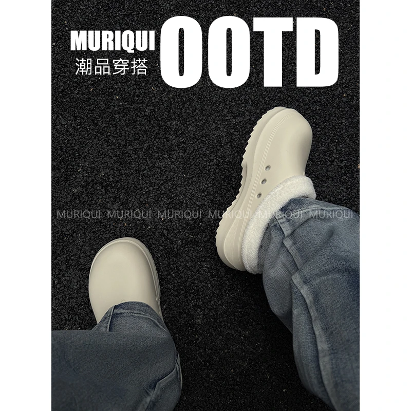 MURIQUI Normcore包头拖鞋男款百搭冬季加绒保暖厚底增高勃肯棉鞋