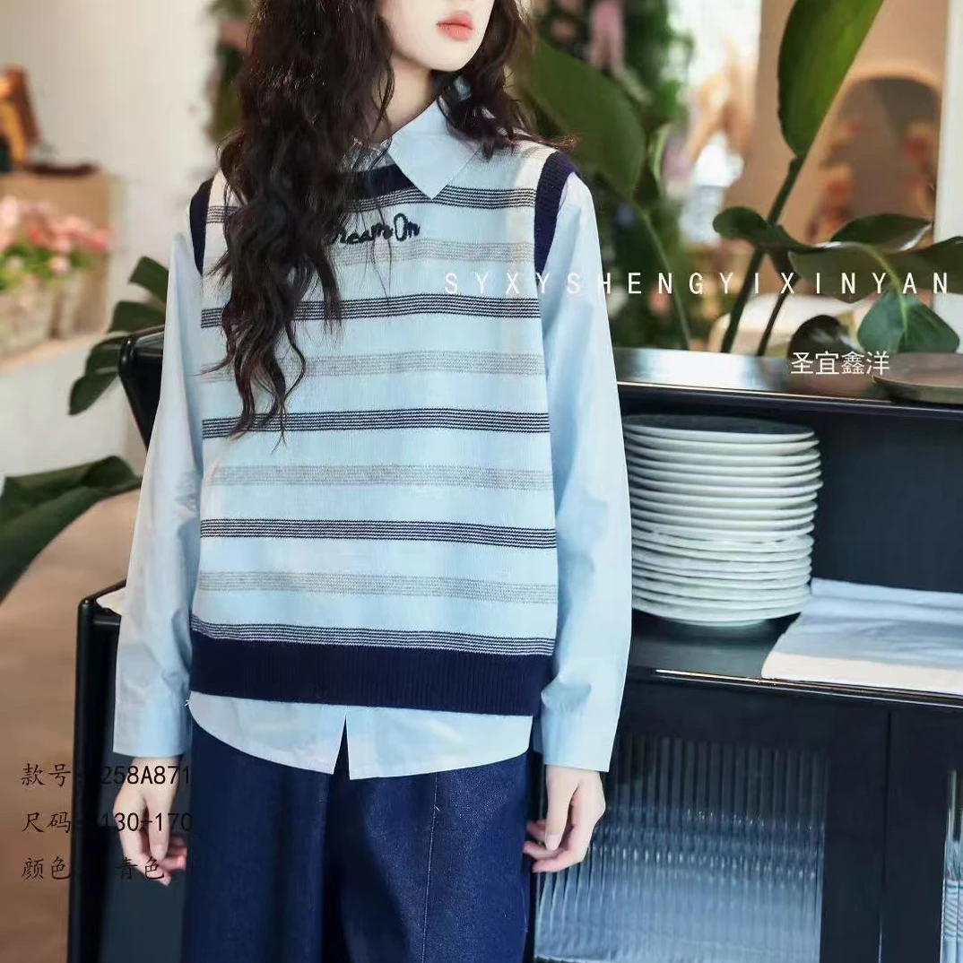 女童秋季套装三件套新款韩系穿搭高级感衬衫牛仔马甲搭配牛仔裤女