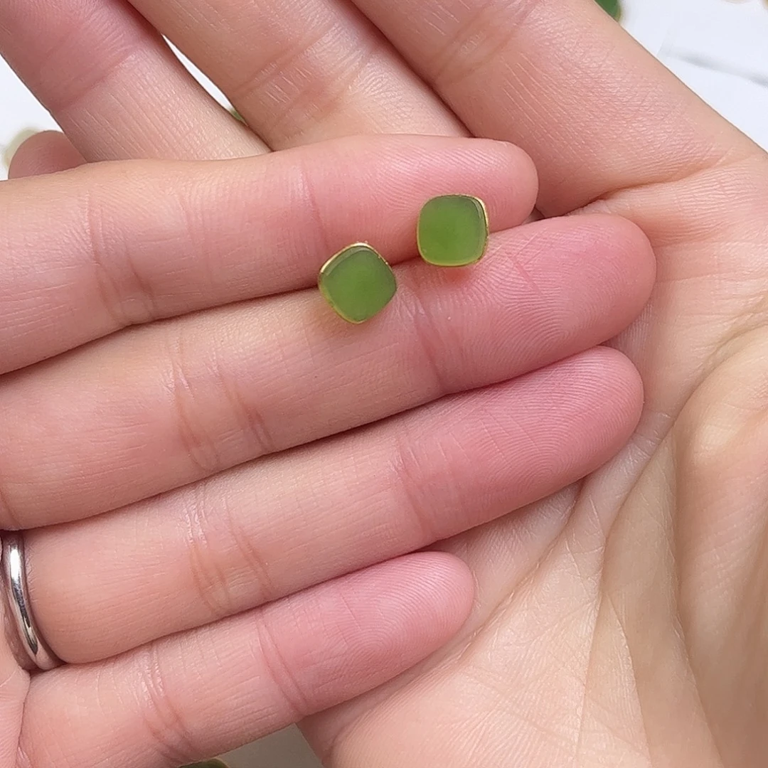 和田玉银S925镶嵌耳饰