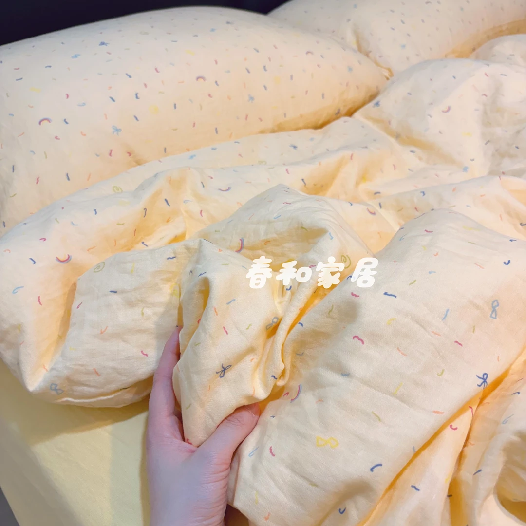 100%纯棉全棉双层纱四件套A类母婴级床上用品被罩小碎花纱布棉