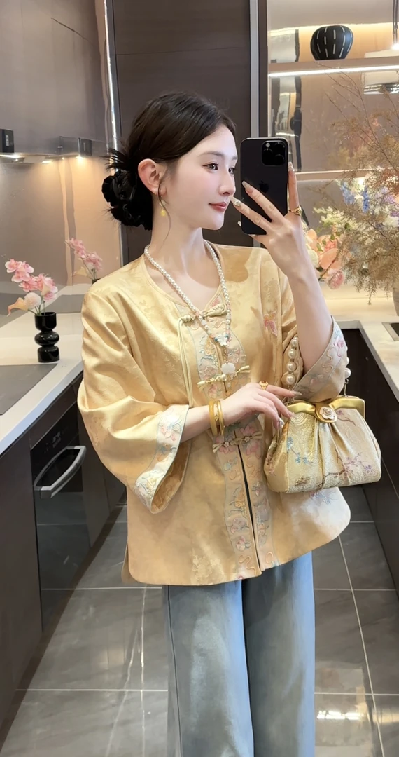 【周粥】【姑苏】2025秋季新款提花盘扣重工刺绣上衣预JJX5SY3798