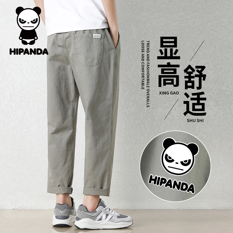 HiPanda你好熊猫夏季薄款纯棉休闲裤男士直筒宽松百搭潮流长裤子