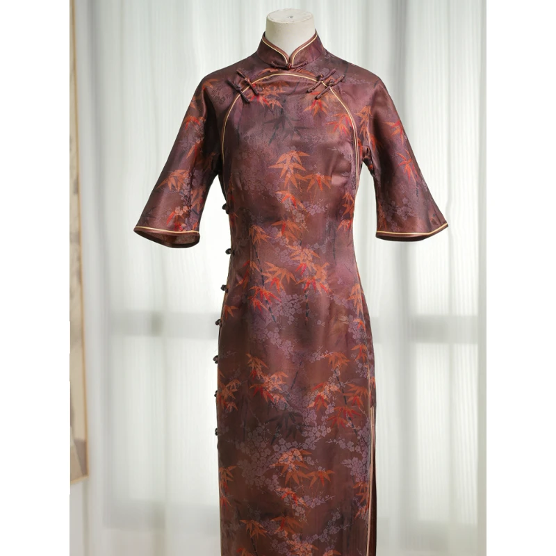 【勾丝竹影】日常气质美龄襟荷叶袖全开襟修身旗袍