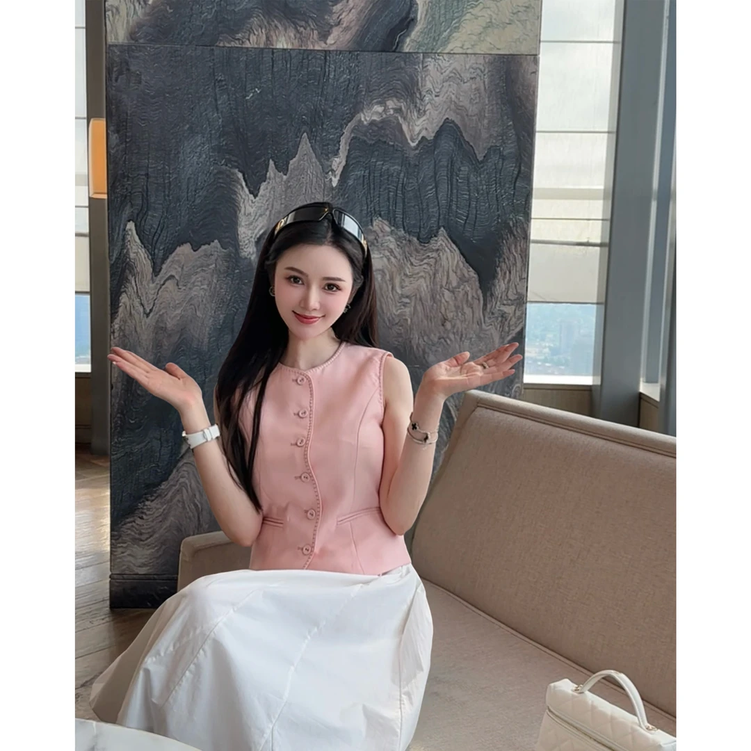 TTa Studio 粉色绣花马甲 TTA050402