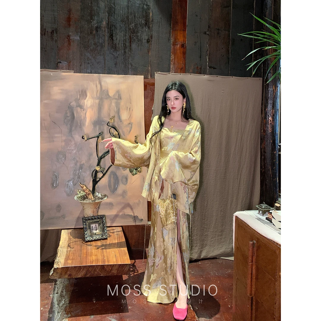 MOSS STUDIO【凤阙棠华】新中式提花系带外套+吊带裙套装女