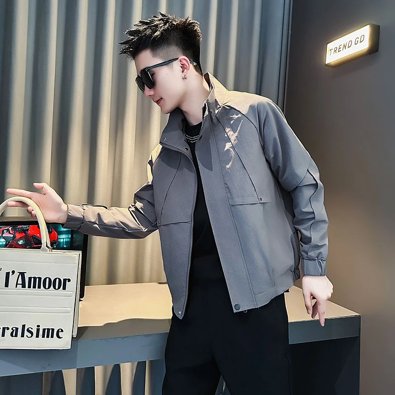 外套男款春秋男生衣服高级感网红洋气炸街男装青少年立领休闲夹克