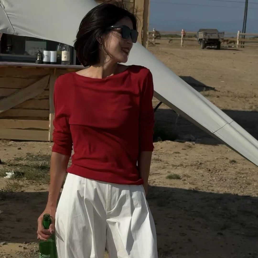 IMLINCONTE【公路旅行】云感轻透微透红色长袖T恤HX52TX270