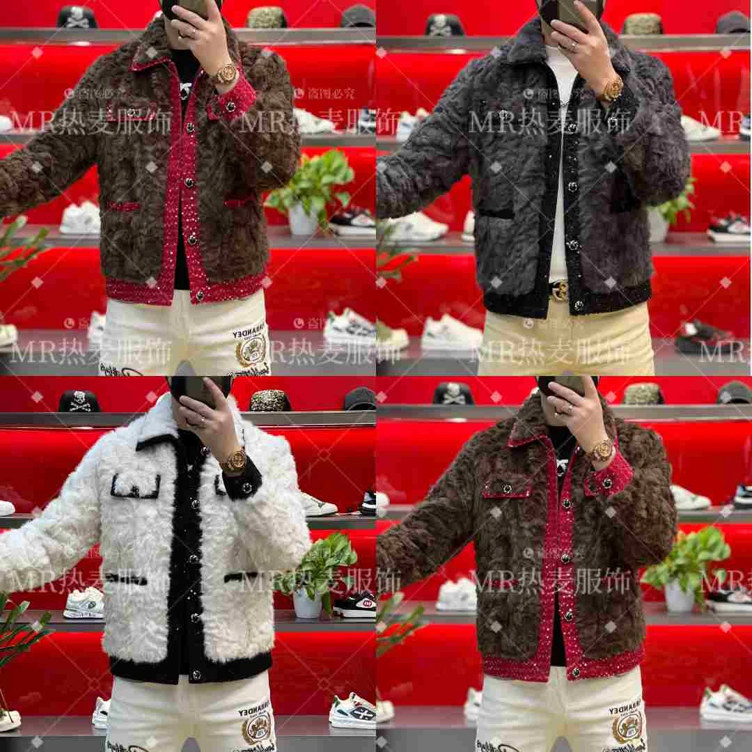 【热麦集合】2025秋冬小湖雕加厚小香风拼真皮款 男士翻领夹克外套