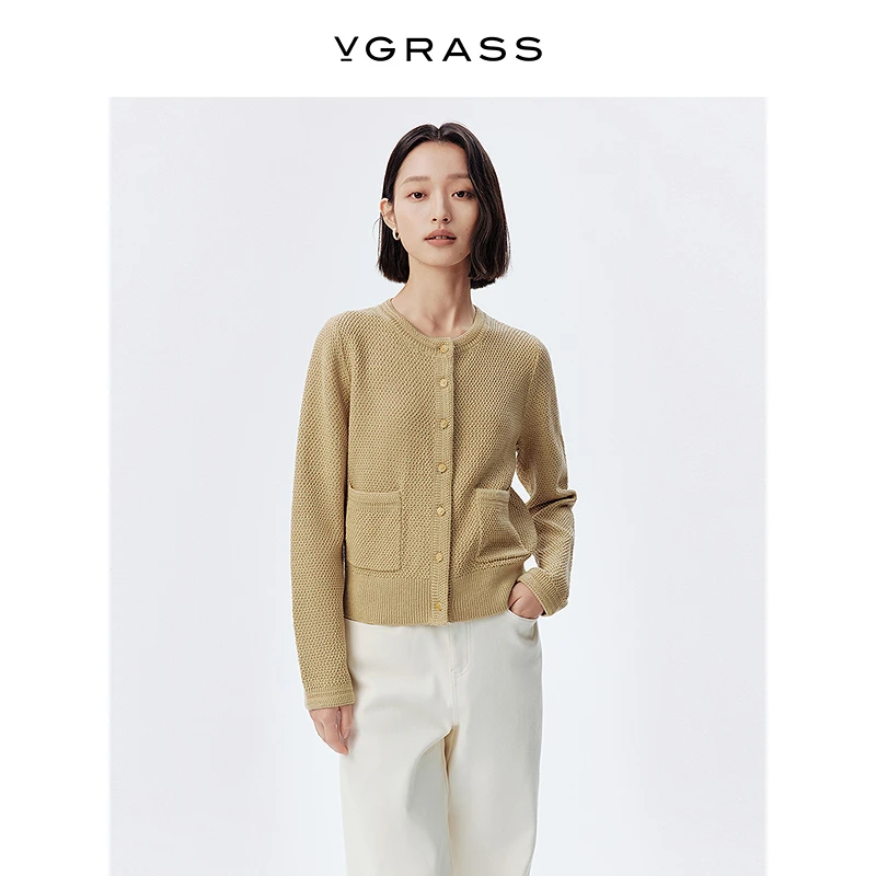 【羊羊专属】VGRASS桂花针肌理毛针织衫秋新款休闲宽松针织开衫外套