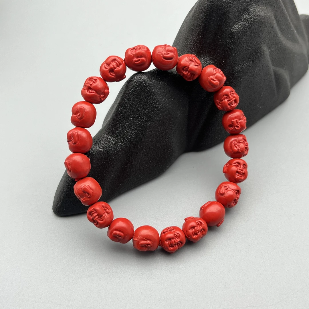 含辰砂工艺品HA315-红色雕刻佛头单圈8mm+手串女