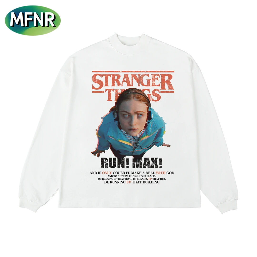 街头美式复古人像印花长袖男女百搭圆领宽松秋冬重磅纯棉打底T恤