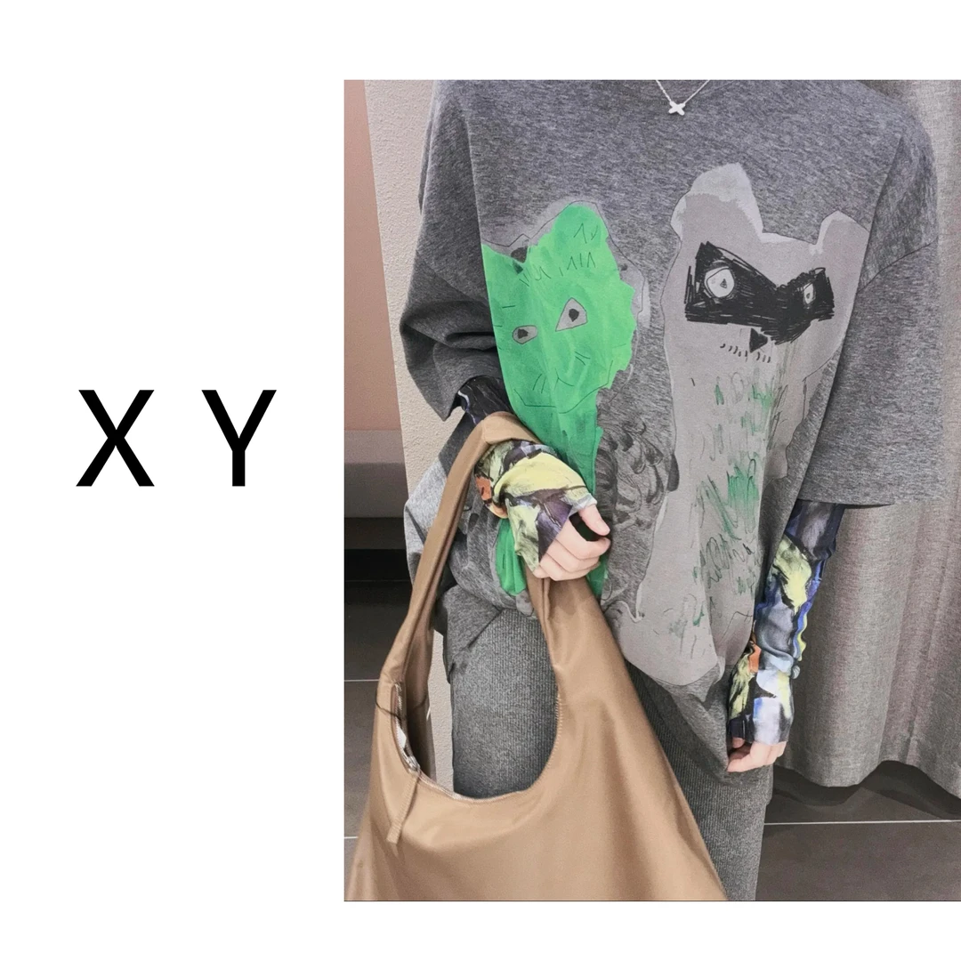 【XY】喜欢大T恤带来的松弛感！呆萌呆萌的抽象猫咪涂鸦短袖