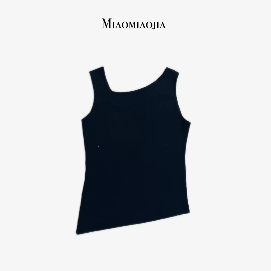 /苗苗家/『单肩夜影』秋款美丽诺羊毛针织背心不规则显瘦上衣