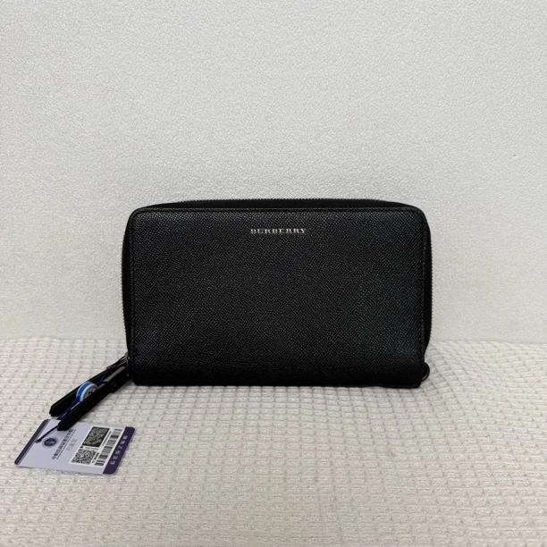 99新 BURBERRY/博柏利 98新/5228经典时尚黑色全皮双层手拿包