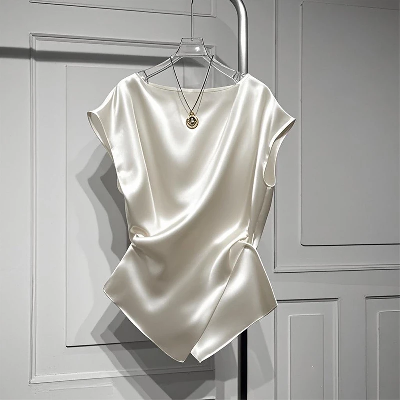 白色缎面设计感背心女夏季新款百搭衬衫今年流行爆款超好看上衣服