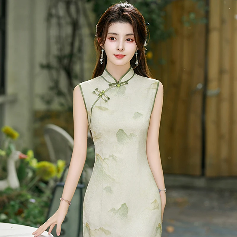 新中式旗袍2025夏季高端老上海素雅国风礼服长款改良裙子日常可穿