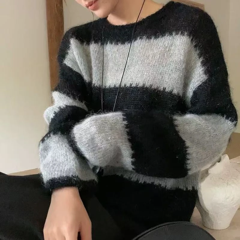 【齿轮设计感】法式套头宽松慵懒风长袖显瘦百搭针织衫女