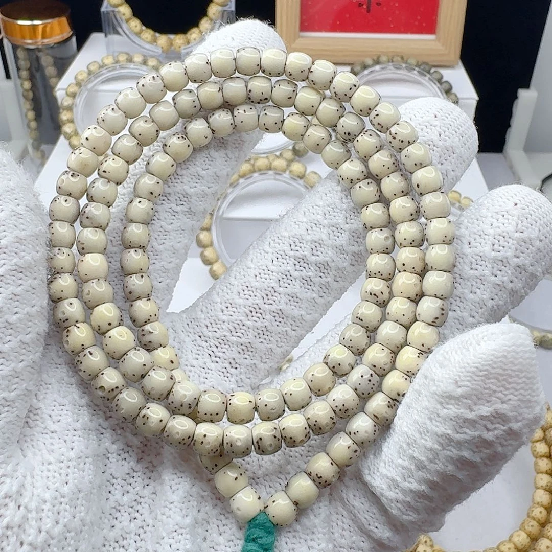 手串星月菩提石玉料6/5鼓珠半壁留白多圈