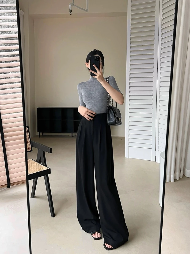 西装秋季新款时尚高腰休闲裤垂感显瘦工装阔腿裤AM25888