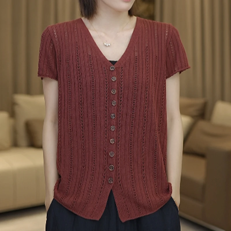 HL9207气质V领设计款女装针织衫开衫T恤