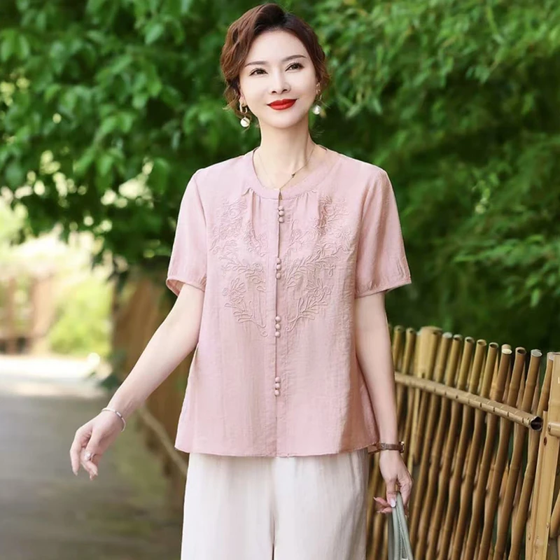 时尚常规款中老年女装复古中年洋气衬衣夏季装气质妈妈装大码休闲