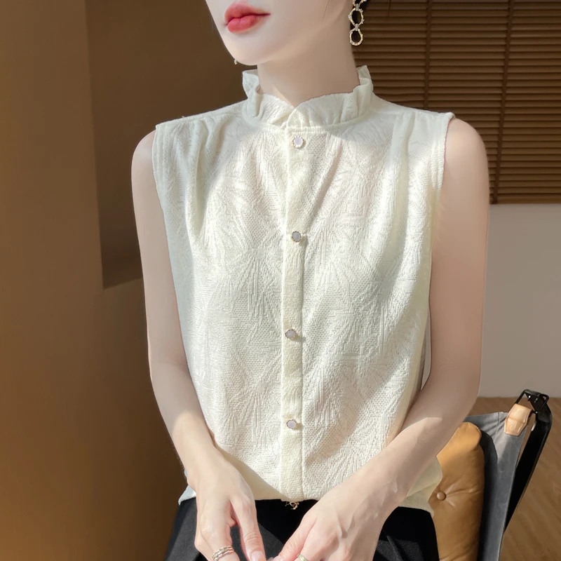 【现货宠粉】新款无袖花苞领针织衫女套头时尚洋气短款简约打底衫薄