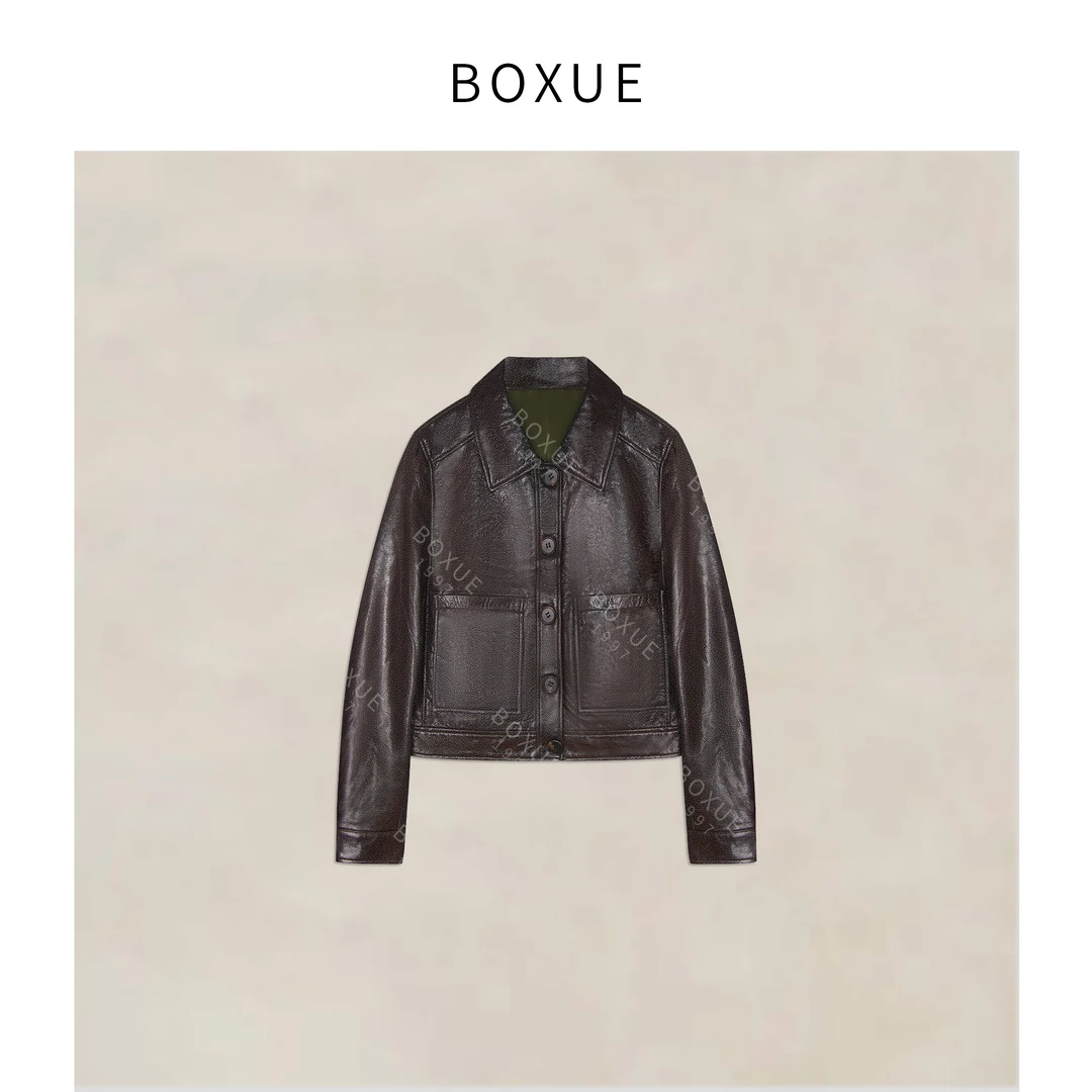 BOXUE‘’咖啡豆‘’2025秋季进口油蜡绵羊皮轻奢 外套#250722W3040