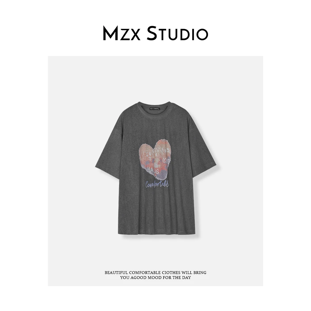 MZX 夏季纯棉爱心图案印花简约风短袖T恤 SY8962-A