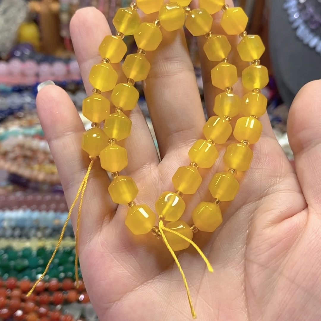 玛瑙/玉髓未镶嵌珠宝半成品黄玛瑙路路通一条卡10mm