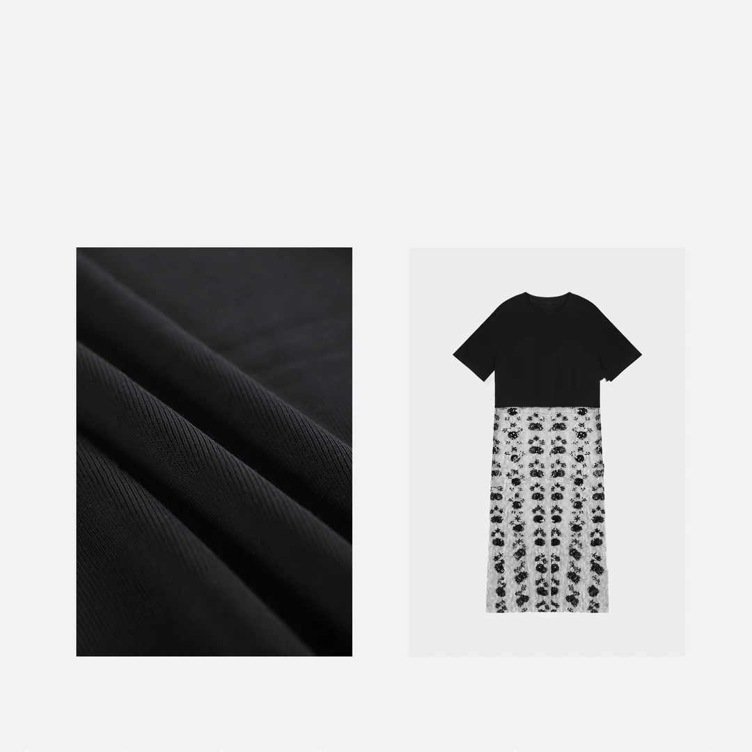 醒醒专属【莫奈玫瑰】亮片圆领轻奢弹力中长款连衣裙BL-CQS31232N