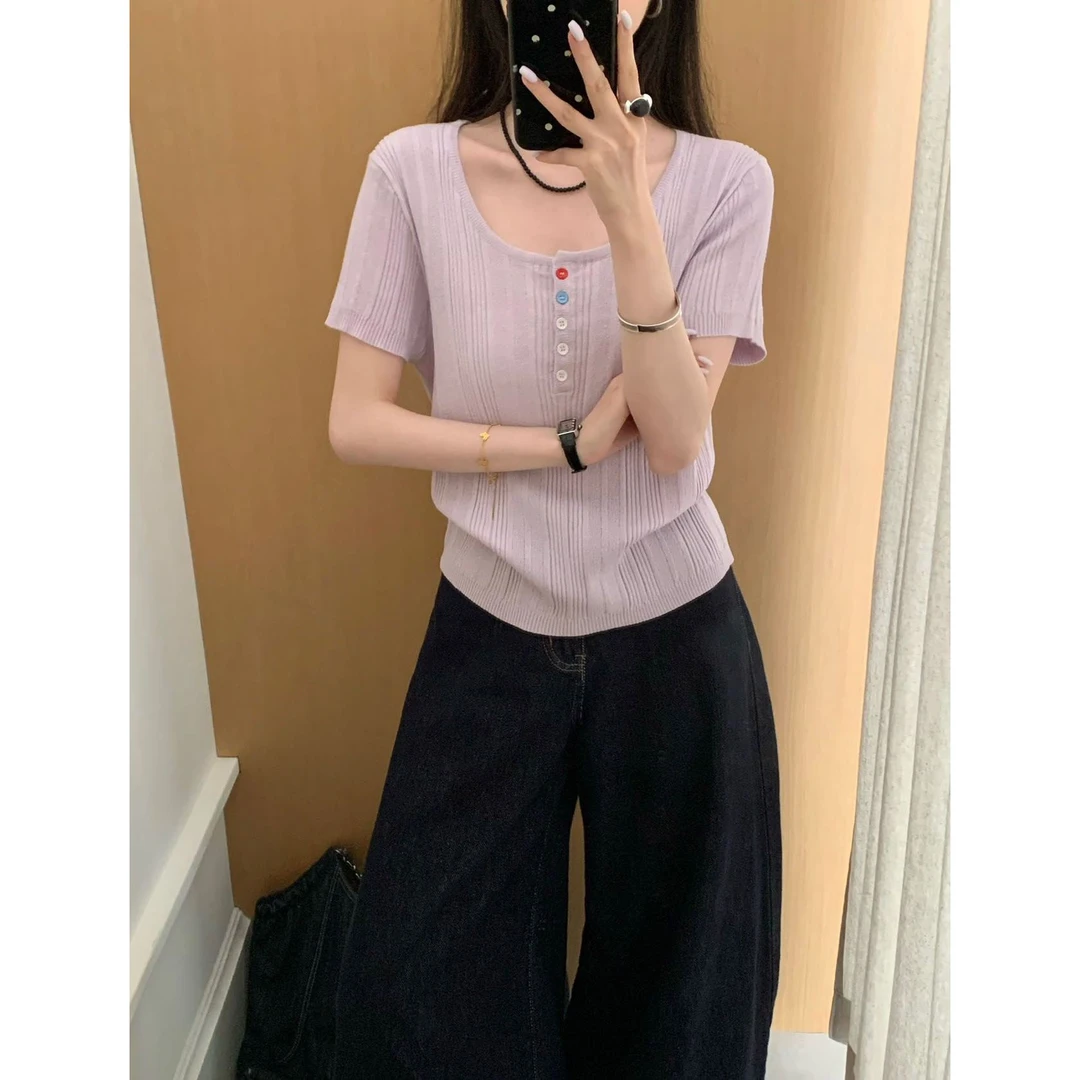 L-71566#ONETIME#『12.3%亚麻』韩系简约气质竖纹短袖T恤（福利）